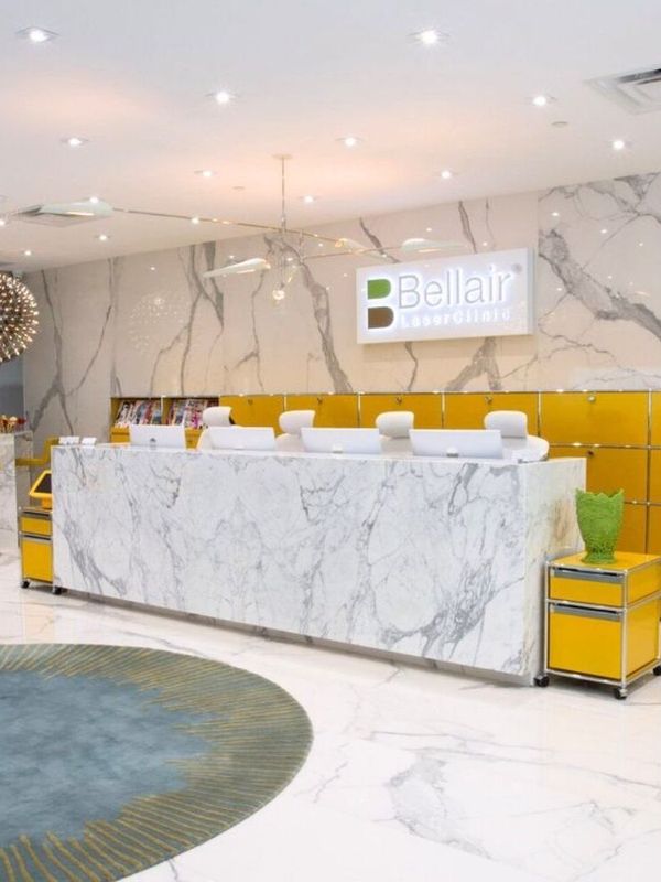 The marble front desk at Bellair Midtown