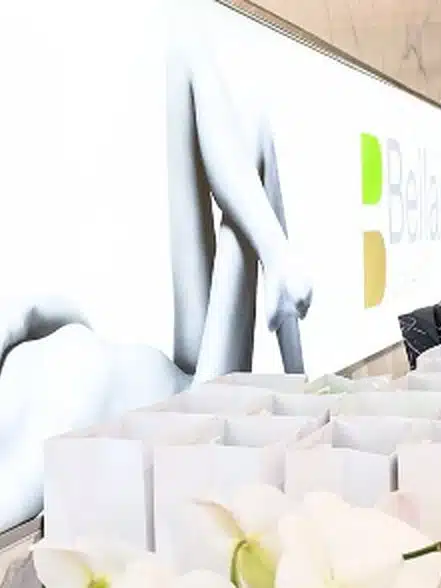 The mural wall and product bags inside Bellair Yorkville